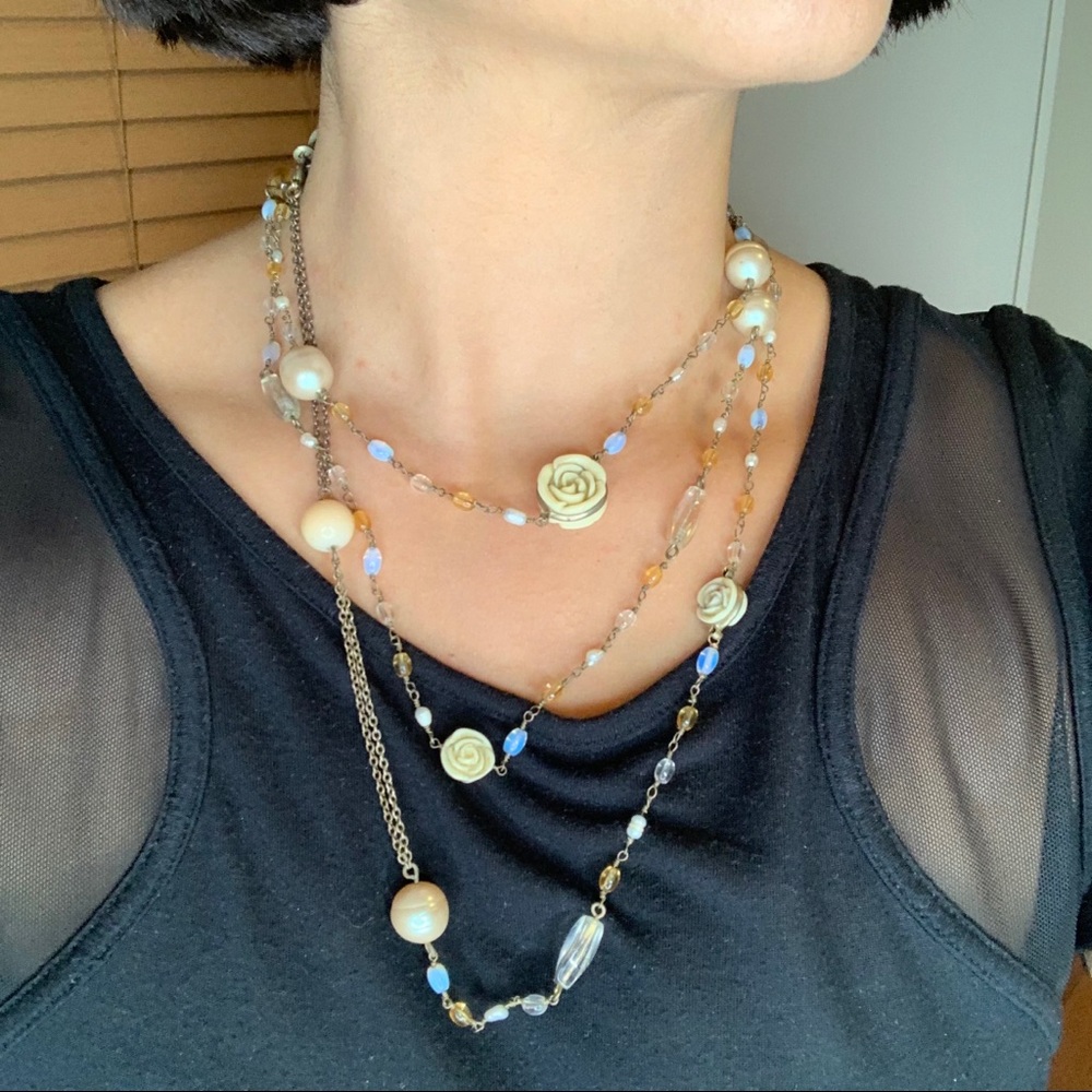 Liz Claiborne extra long floral bead necklace